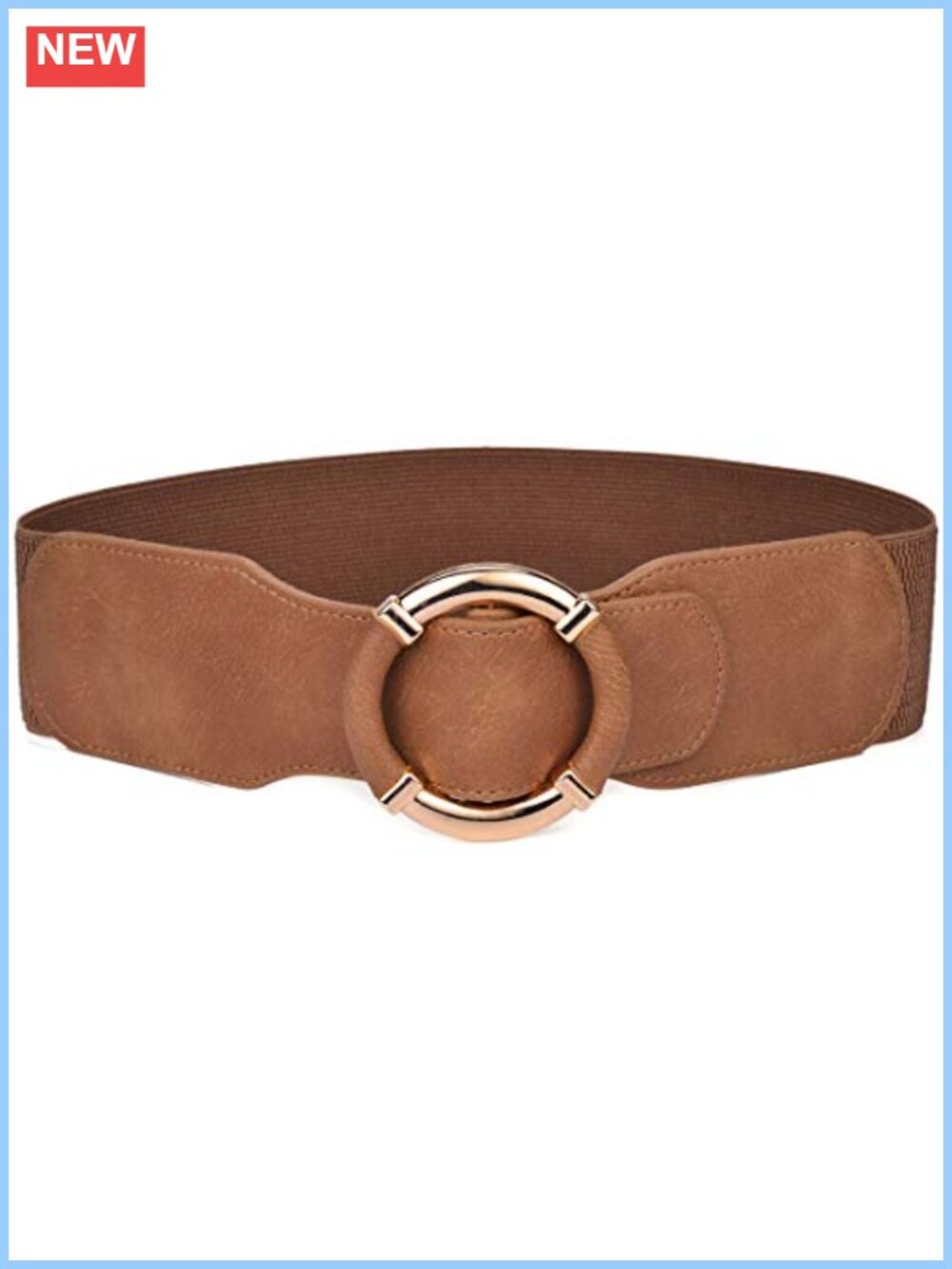 Women Elastic Wide Waist Belt PU Leather Gold O Buckle Cinch